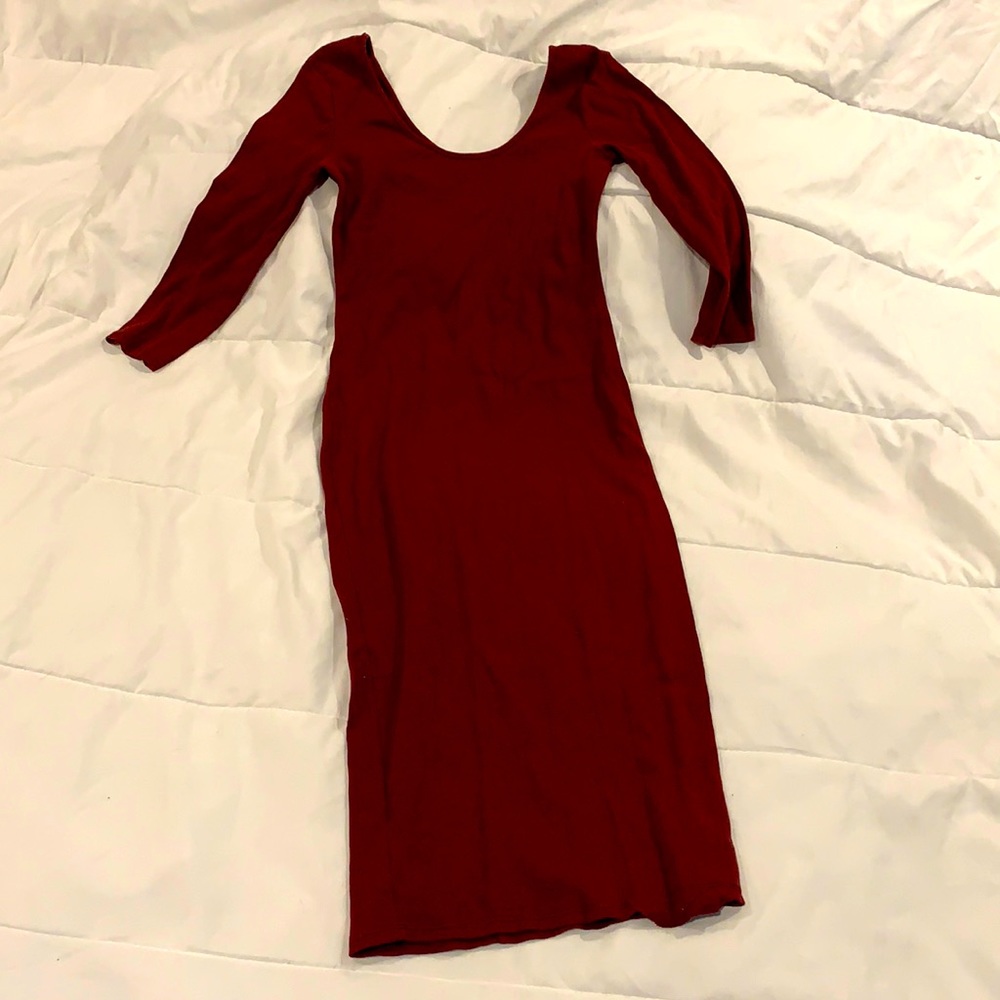 Burgundy pencil midi off shoulder stretchy dress